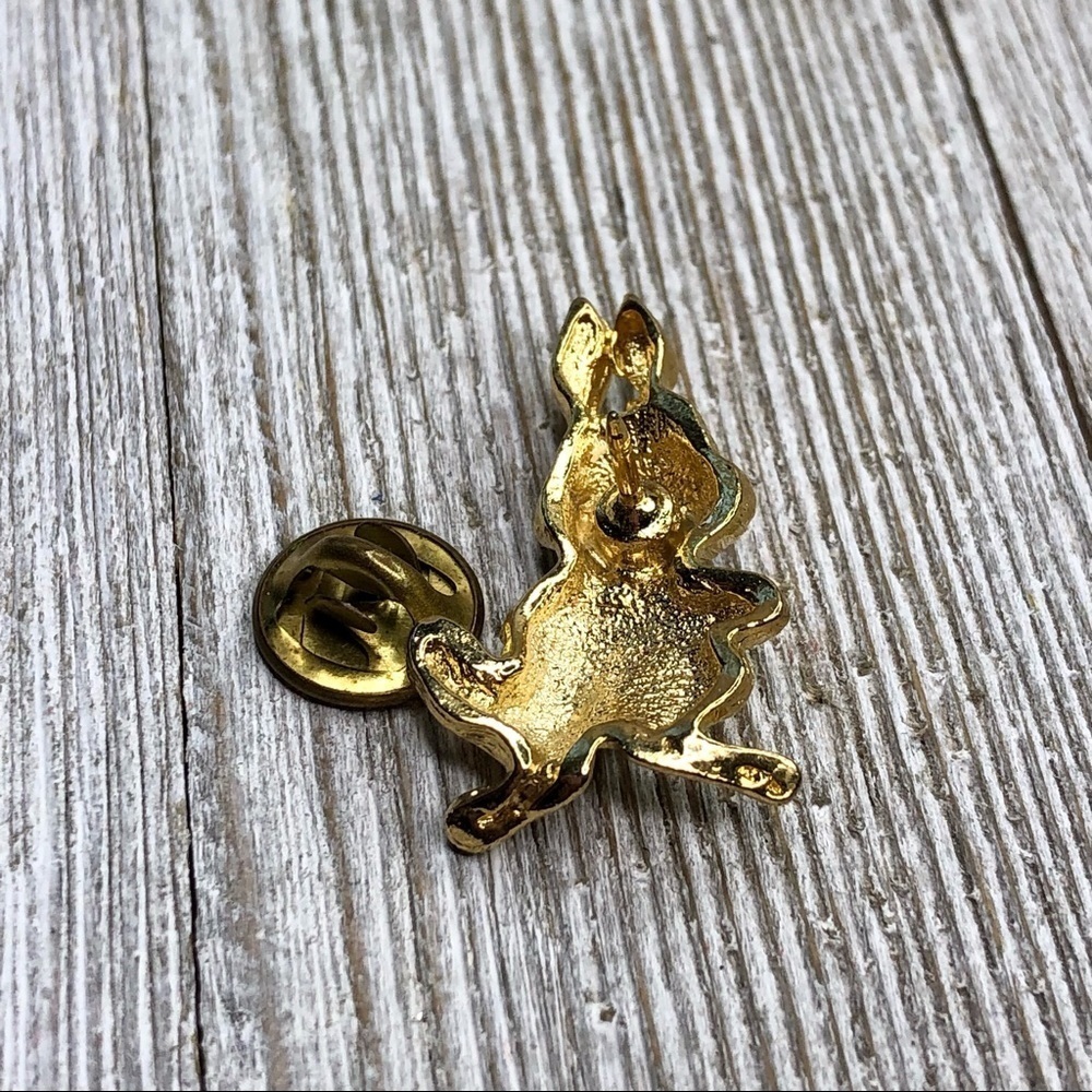 Vintage Gold Rabbit Blue Rhinestone Bunny Pin - Picture 5 of 6